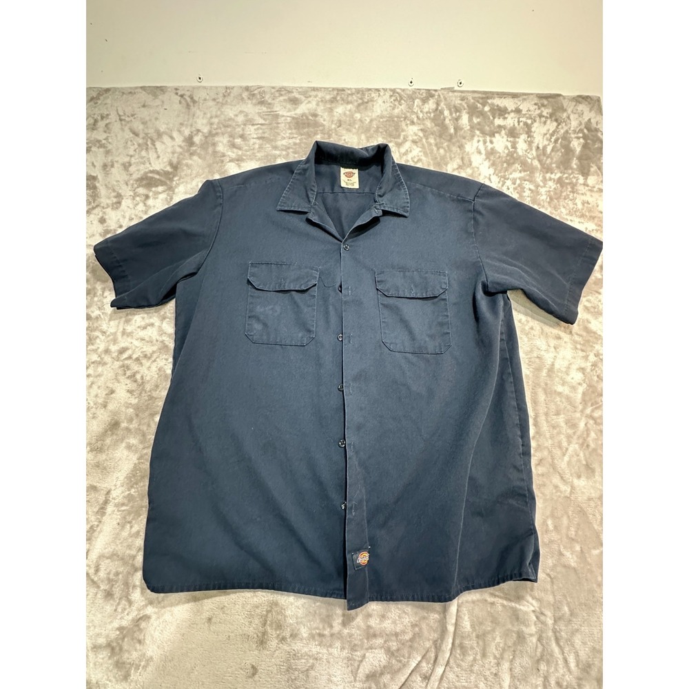 Dickies Men's Work Shirt Navy Size XL Button Up Short Sleeve 2 Front Pockets